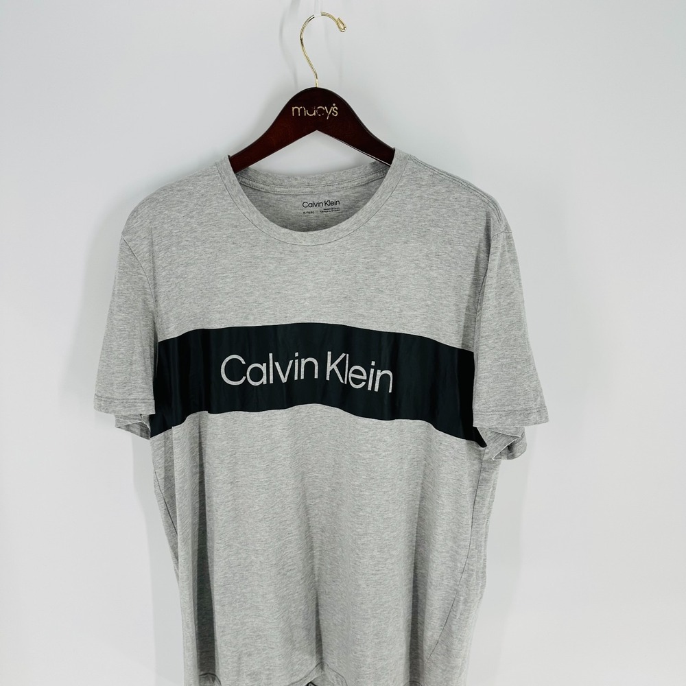 Calvin Klein Crew Neck Short Sleeve Spell Out Pullover T-Shirt Gray Black Sz XL
